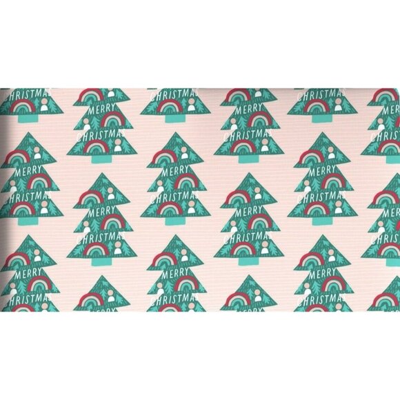 Hallmark Wrapping Paper Christmas Rainbow Trees Light Pink Roll 35 sq ft Holiday - Picture 1 of 4